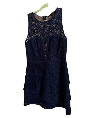 BCBG maxazria Hanah Sleeveless Navy Blue Lace Tiered Mini Dress